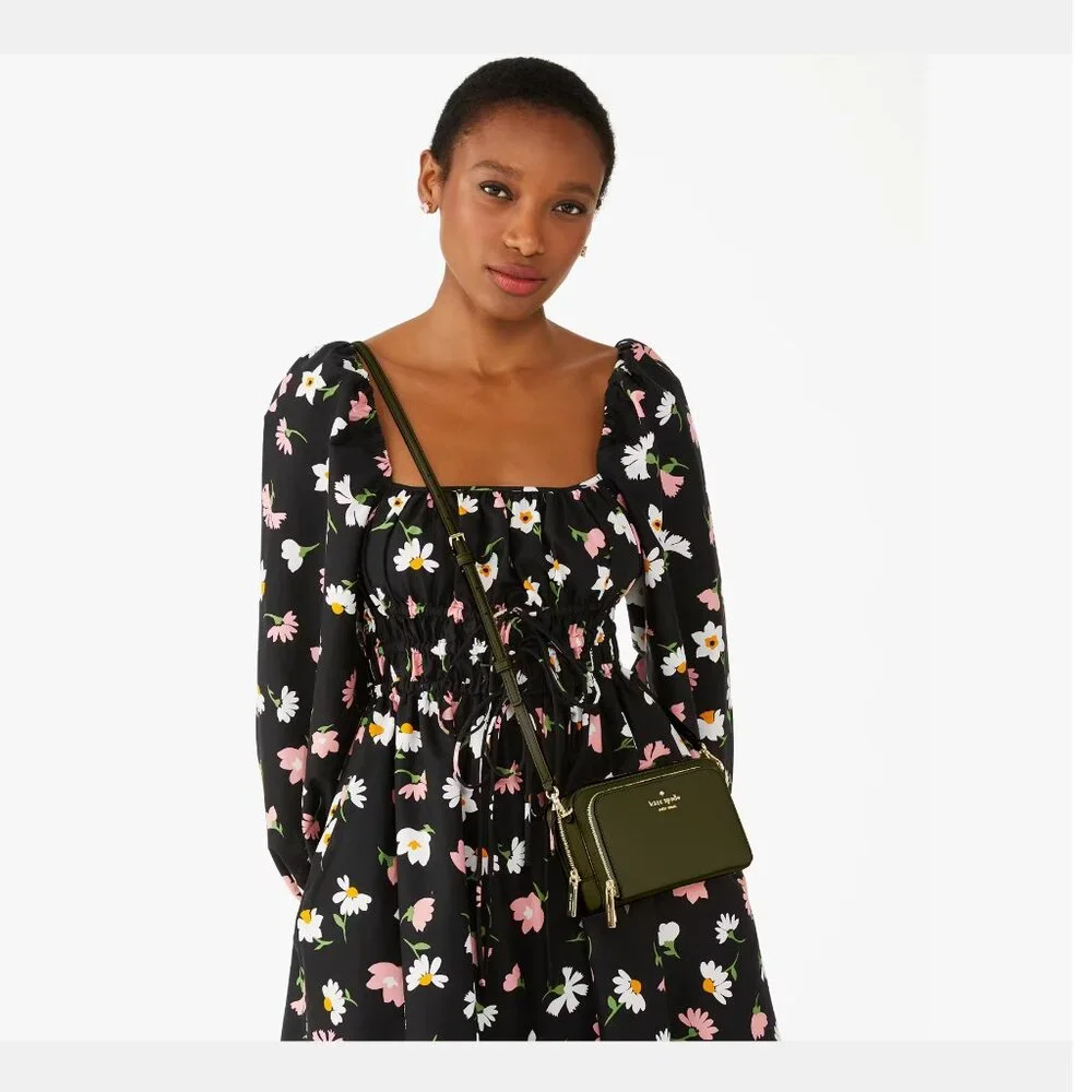 Kate Spade Staci Black Dual Zip Around Crossbody Saffiano Leather Purse KG036 - Picture 5 of 6